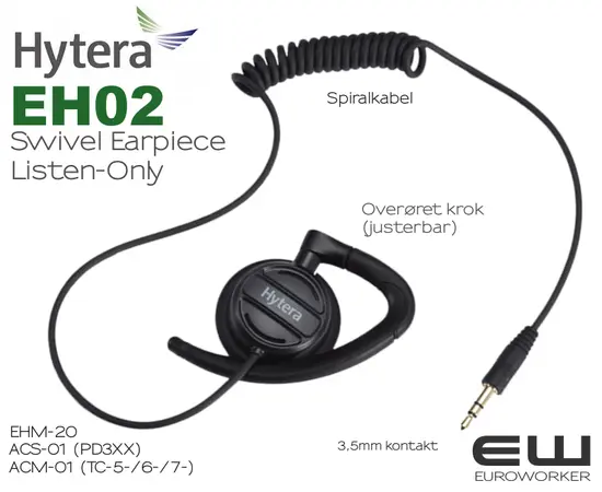 Hytera ACN01 PTT Headset med Inline MIC for 3,5mm Listen Only Earpiece (HP705, HP785)